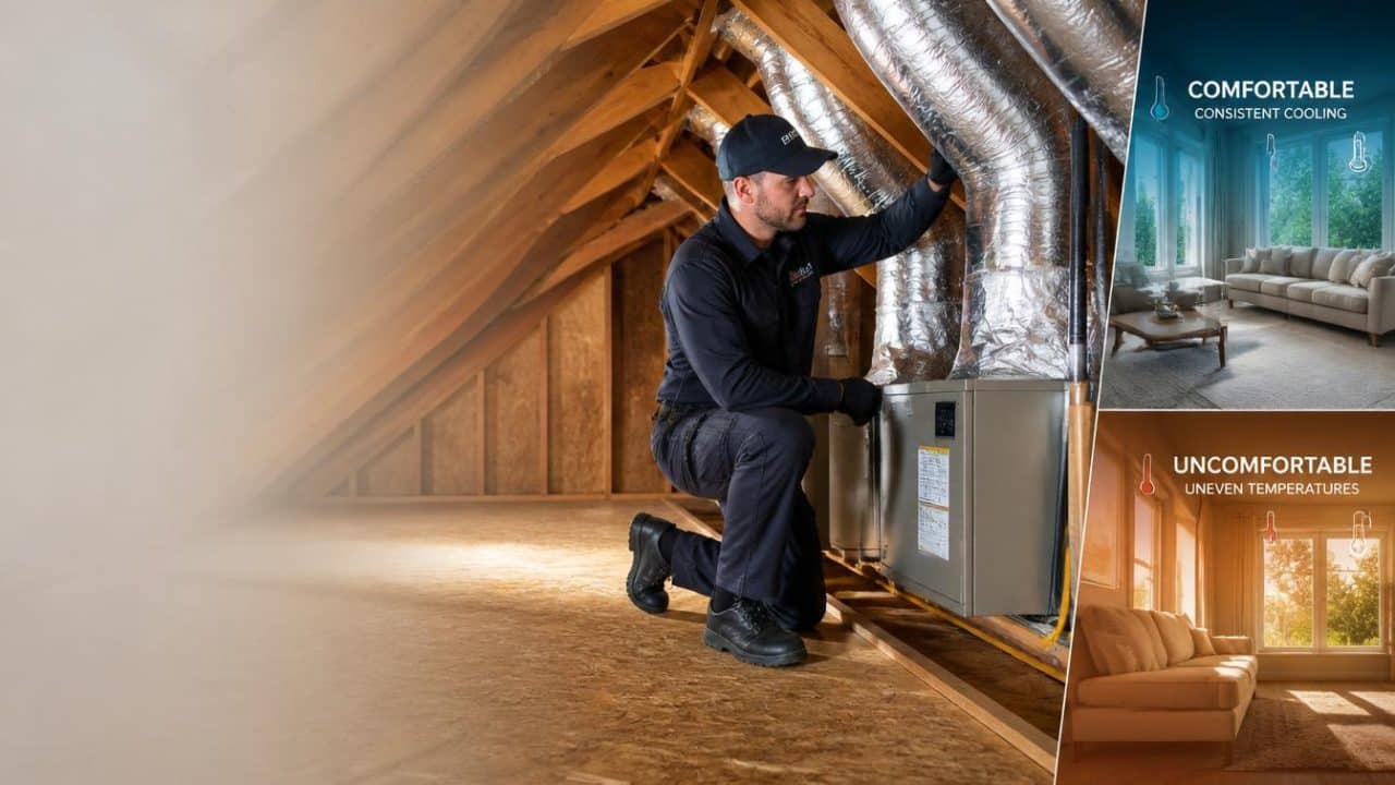 HVAC technician inspecting residential ductwork to improve airflow and energy efficiency